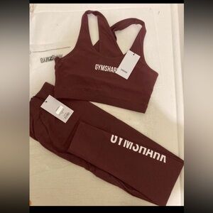 Gymshark Burgundy Seamless Leggings and Sports Bra Set